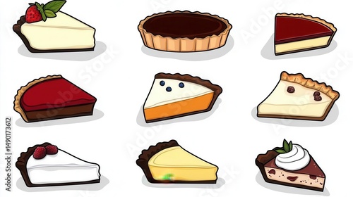Illustration of birthday cake clipart with cake and pie slices over white background