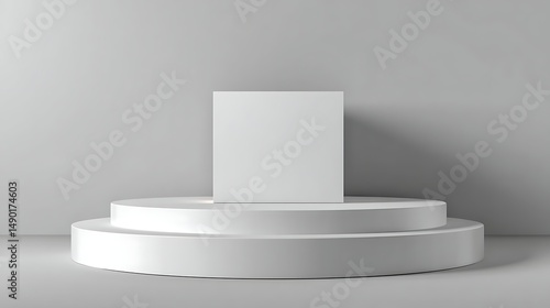 Empty podium or pedestal display on white background with box stand concept. Blank product shelf standing backdrop. 3D rendering. .