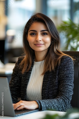 Confident businesswoman working on laptop