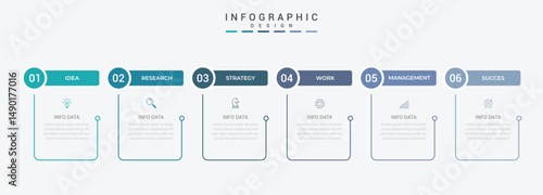 Business vector infographic design template with icons and 6 options or steps. Can be used for process diagram, presentations, workflow layout, flow chart, info graph