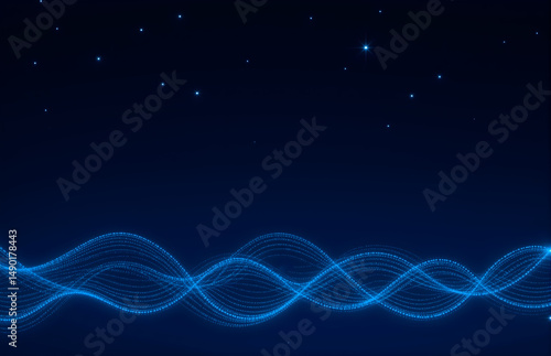 Abstract Blue Digital Wave and Starry Background