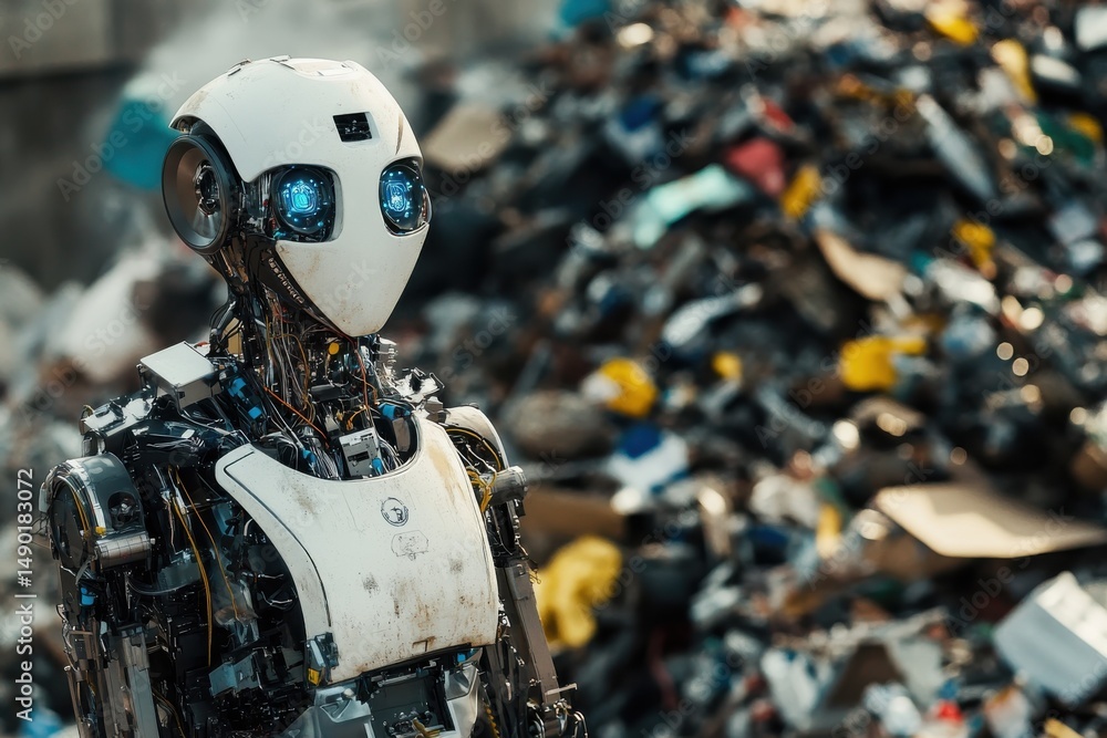 Fototapeta premium a smart recycling facility where AI sorts materials, improving efficiency and reducing waste 