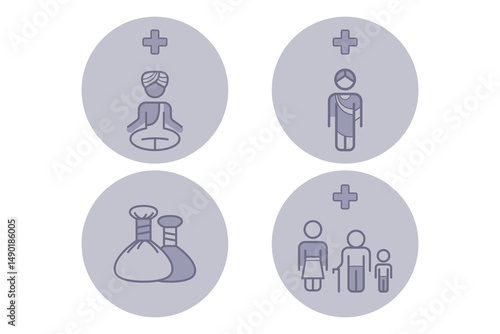 Collection of line icons illustrating diverse healthcare professions, including traditional healers and modern practitioners, emphasizing their roles in community health