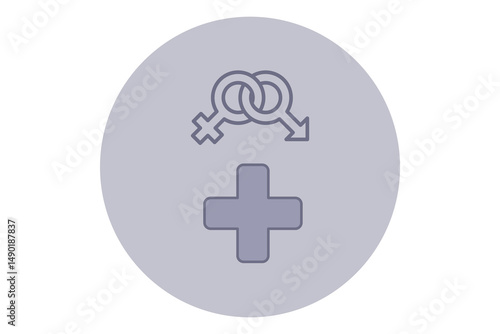 Symbols indicating sexual health, depicting male and female signs intertwined above medical cross in simple, modern design suitable for healthcare contexts
