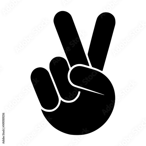 Black Silhouette Peace Hand Gesture Icon, Victory Sign Symbol for Protest, Social Justice, Anti-War Campaigns, Graphic Design Element, Minimalist Peace Concept Illustration