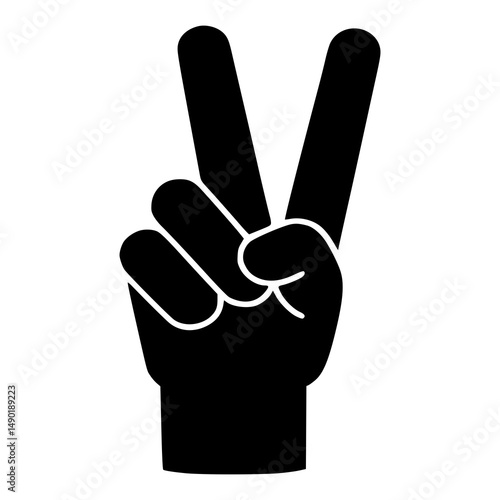 Black Silhouette Peace Hand Gesture Icon, Victory Sign Symbol for Protest, Social Justice, Anti-War Campaigns, Graphic Design Element, Minimalist Peace Concept Illustration