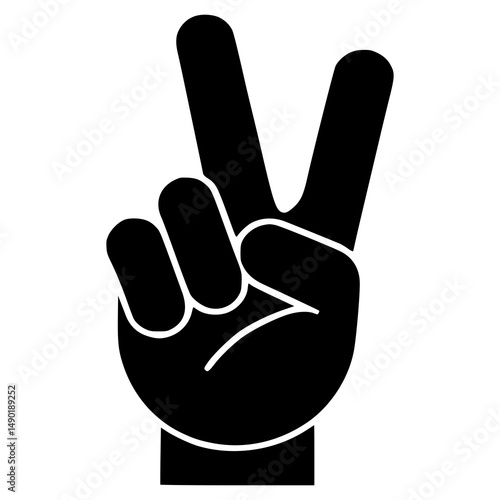 Black Silhouette Peace Hand Gesture Icon, Victory Sign Symbol for Protest, Social Justice, Anti-War Campaigns, Graphic Design Element, Minimalist Peace Concept Illustration