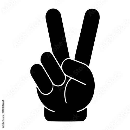 Black Silhouette Peace Hand Gesture Icon, Victory Sign Symbol for Protest, Social Justice, Anti-War Campaigns, Graphic Design Element, Minimalist Peace Concept Illustration