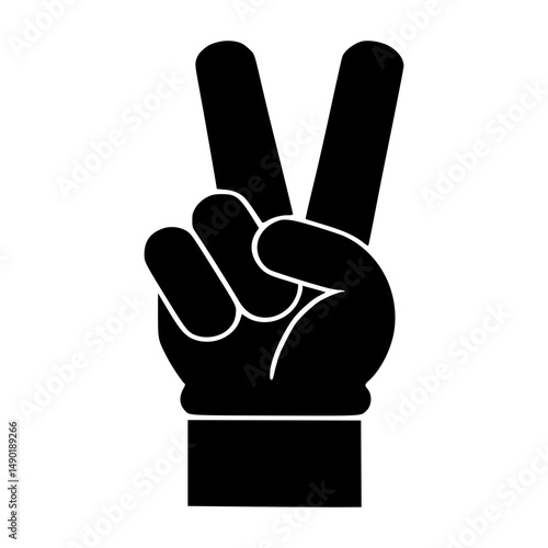 Black Silhouette Peace Hand Gesture Icon, Victory Sign Symbol for Protest, Social Justice, Anti-War Campaigns, Graphic Design Element, Minimalist Peace Concept Illustration