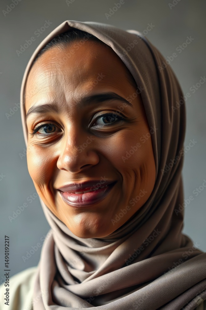 Close up portrait of a woman smiling warmly, wearing a modest headscarf, radiating positive energy. Close up portrait of a woman smiling warmly, wearing a modest headscarf, radiating positive energy.