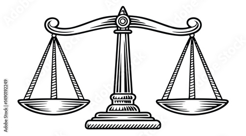 Vintage Balance Scale Illustration – Hand-Drawn Symbol of Justice and Fairness