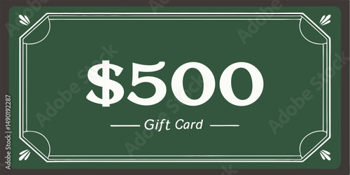 Fotografija Elegant green and white gift card featuring five hundred dollar value for celebr