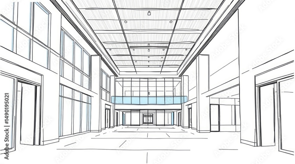 Fototapeta premium Clean and spacious modern architectural interior rendering, featuring a minimalist design aesthetic.