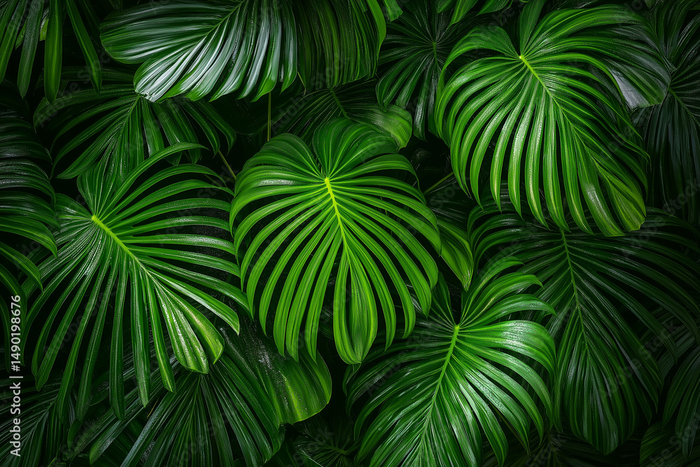 close-up view of lush tropical leaves, highlighting their natural beauty and intricate details. close-up view of lush tropical leaves, highlighting their natural beauty and intricate details.