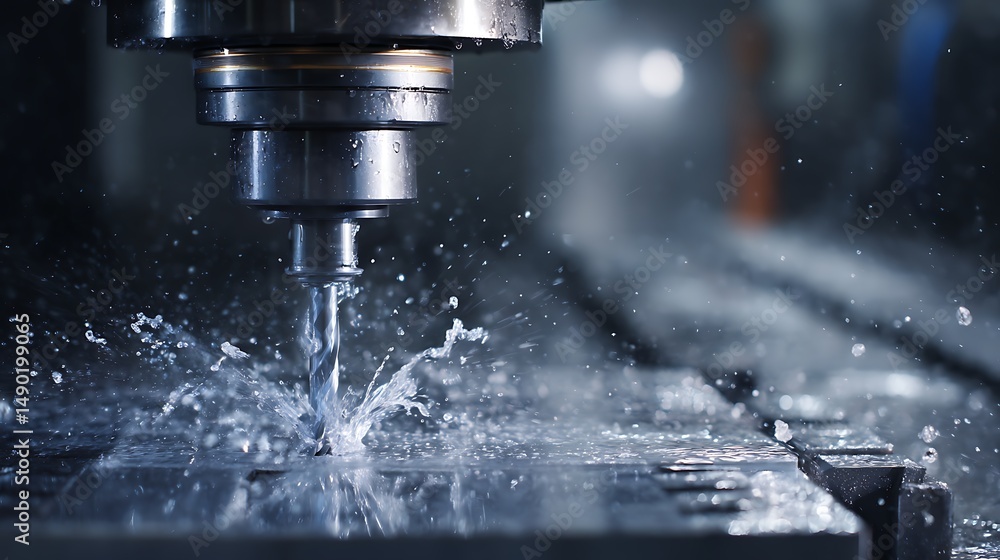 Metalworking CNC milling machine. Hi-technology machining concept. . Metalworking CNC milling machine. Hi-technology machining concept. .