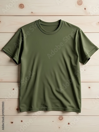 green-tshirt-mockup-clothing-design-template-wood-background