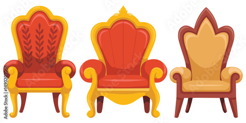 Royal armchairs throne collection isolated vector illustration on white background