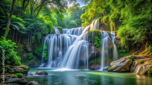 Waterfall cascading gracefully in the midst of a lush forest, nature, flora,  nature, flora, landscape, serene, cascade