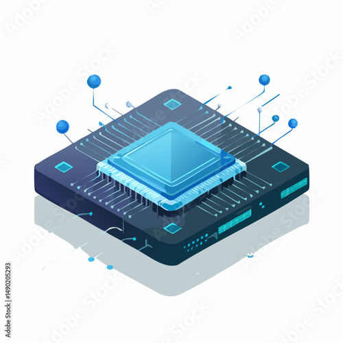 An abstract illustration of a blue-glowing central processing unit (CPU) or computer chip