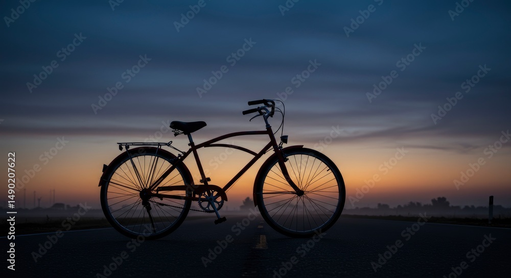 Fototapeta premium Vintage bicycle silhouette at sunset