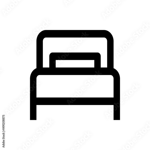 Illustration of a simple bed frame with headboard and footboard in black outline on white background