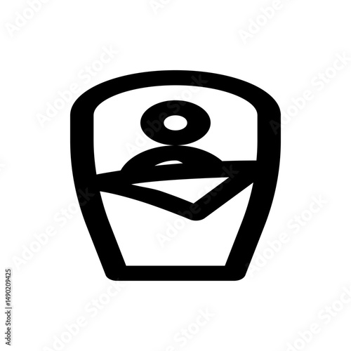 Illustration of a swaddled baby with a round head inside a blanket with a triangular opening design