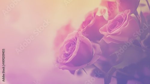 Beautiful purple roses surrounded by a soft pastel background with gentle light changes