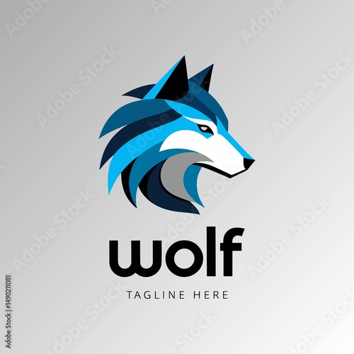 Stylized Blue Wolf Head Logo For Branding