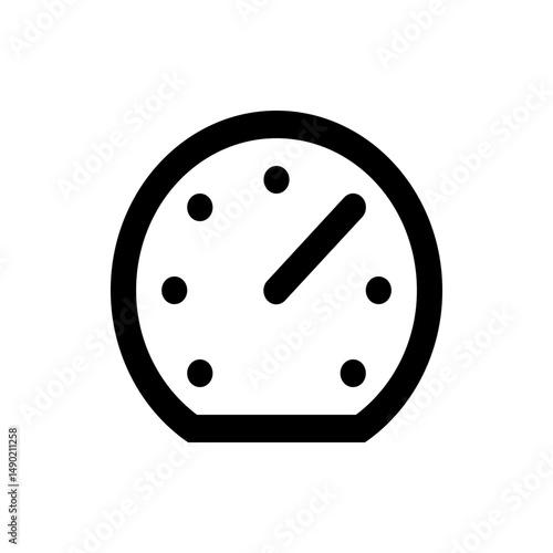 Illustration of a simple black and white clock face with a single hand pointing towards the upper right