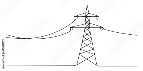 Power Line Tower Icon - Simple Line Art Illustration of an Electric Transmission Tower