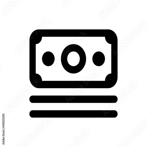 Illustration of a stack of money featuring a bill with circles and rounded corners in black and white style