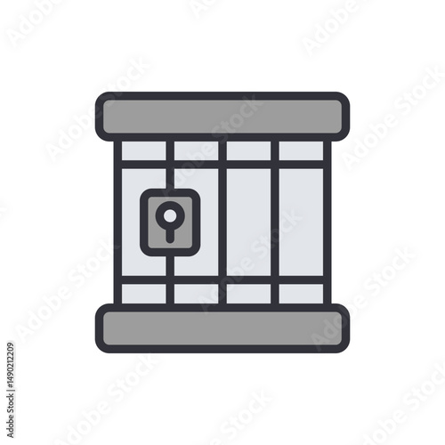 Stylized Depiction Of A Locked Cage Or Cell With Gray Bars