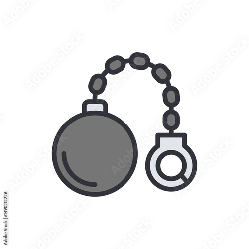 Illustration Of Handcuffs And A Ball With A Chain On A Transparent Backdrop
