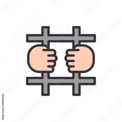 Hands Grasping Prison Bars Representing Incarceration Or Confinement