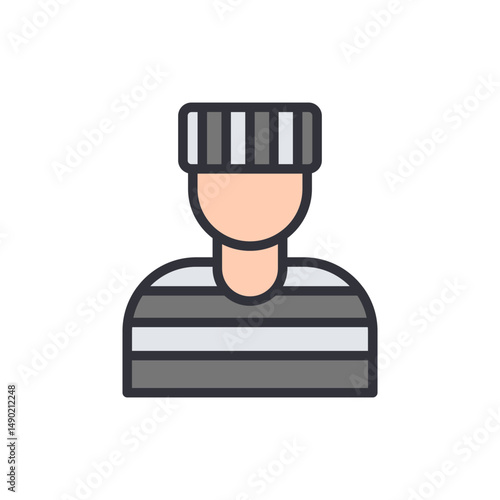 Cartoonish Image Of A Prisoner With A Striped Uniform And Hat