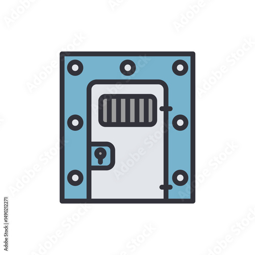 Isolated Cartoon Illustration Of A Door Featuring Security Bars