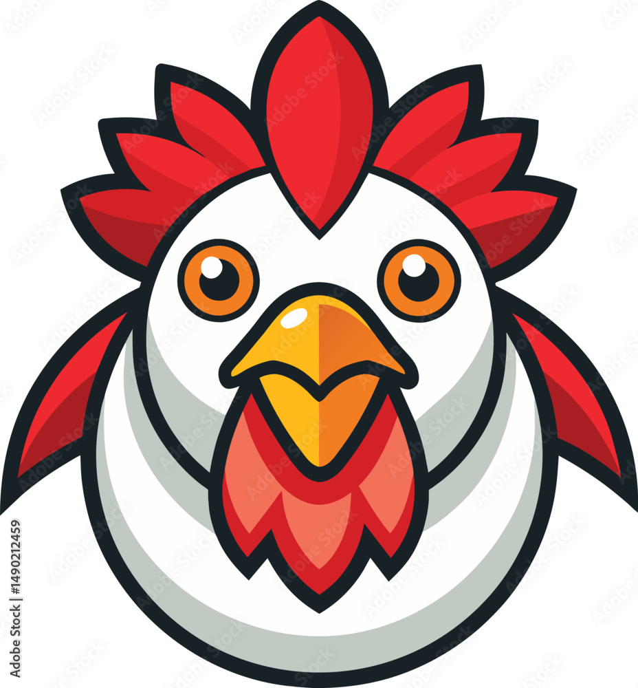 Fototapeta premium Cute Cartoon Rooster Head Illustration