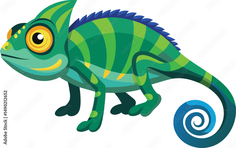 Fototapeta premium Cute Green Chameleon Cartoon Illustration