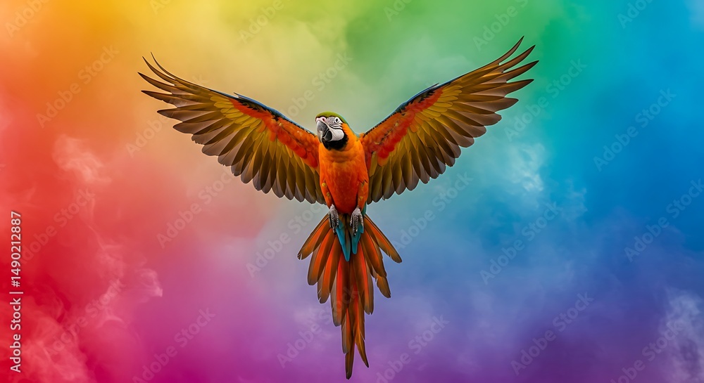 Fototapeta premium Macaw Against Rainbow Background