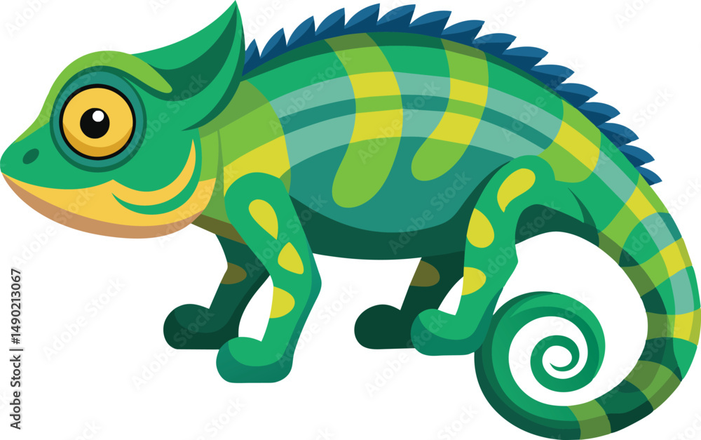 Fototapeta premium Cute Green Chameleon Cartoon Illustration
