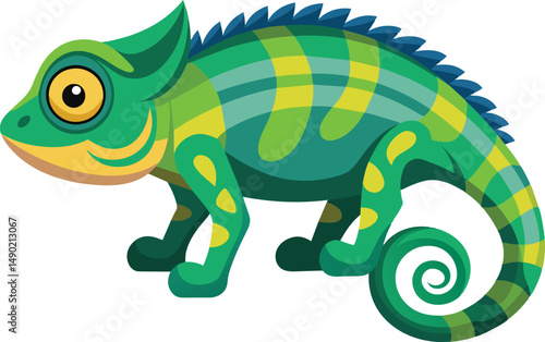 Cute Green Chameleon Cartoon Illustration