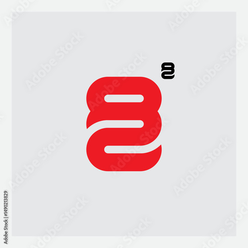 Number 82 - Striking  Symbol. Vibrant crimson figure with minimalist black superscript. Clean geometric design communicates strength and exponential growth. Ideal for modern business identities.