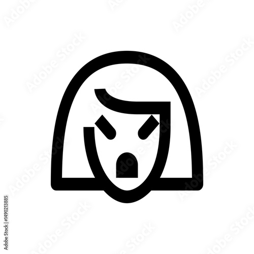 Illustration of an angry woman with short hair and furrowed brows in a minimalist black and white style