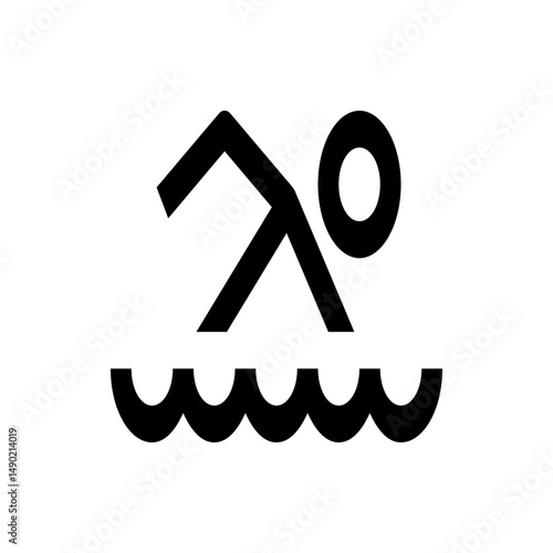 Illustration of a swimmer in black silhouette with head above water and arms extended over waves icon