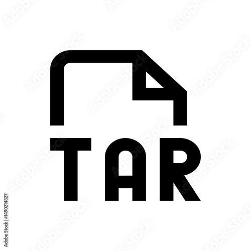 Illustration of a tar file icon with a folded corner and the letters tar in bold black font below it