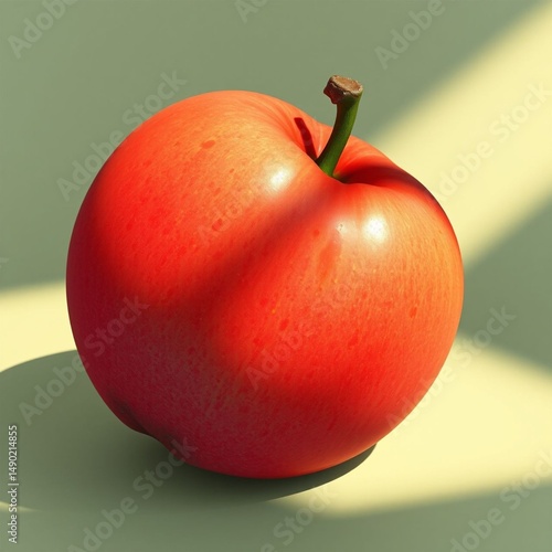 Red apple lit by sunlight on green surface bright fresh fruit