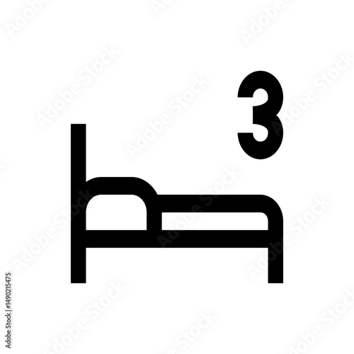 Illustration of a single bed with a pillow and the number three indicating a room capacity of three people