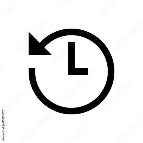 Black circular arrow pointing left around a clock face with a short hand indicating time passage or history