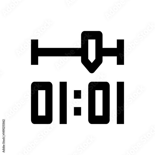 Black icon showing a timeline with a marker and a time stamp of one minute and one second displayed below