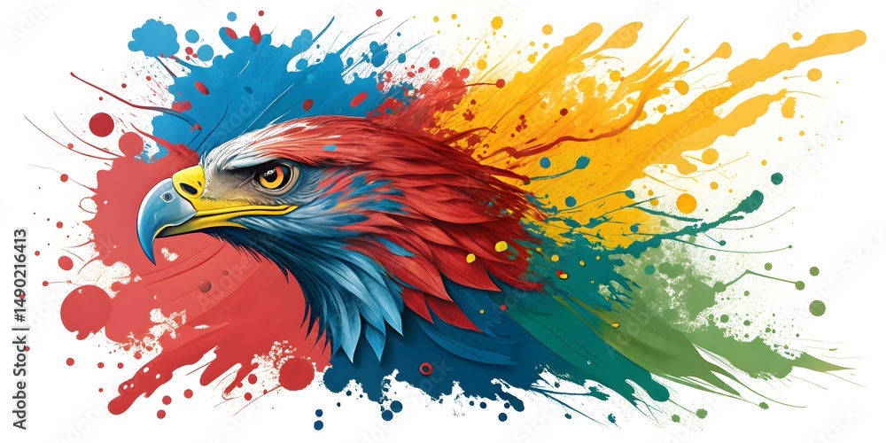 Fototapeta Striking vector art of a colorful bird of paradise with vibrant feathers takes flight in a tropical sky, a watercolor splash of nature's design